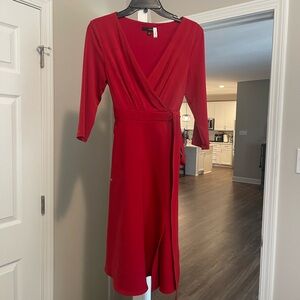 Chic Scarlet Wrap Midi Dress